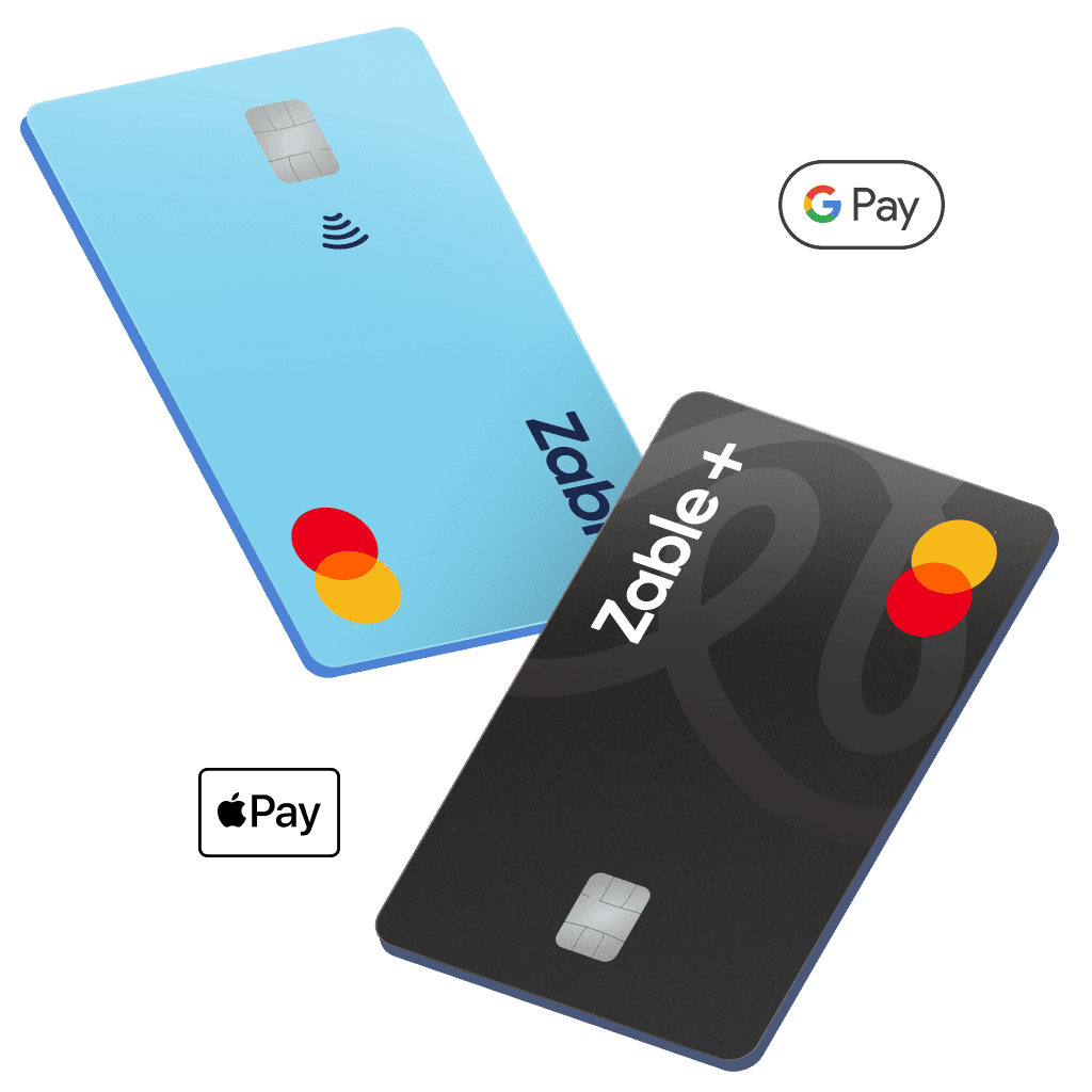 Two overlapping Zable credit cards